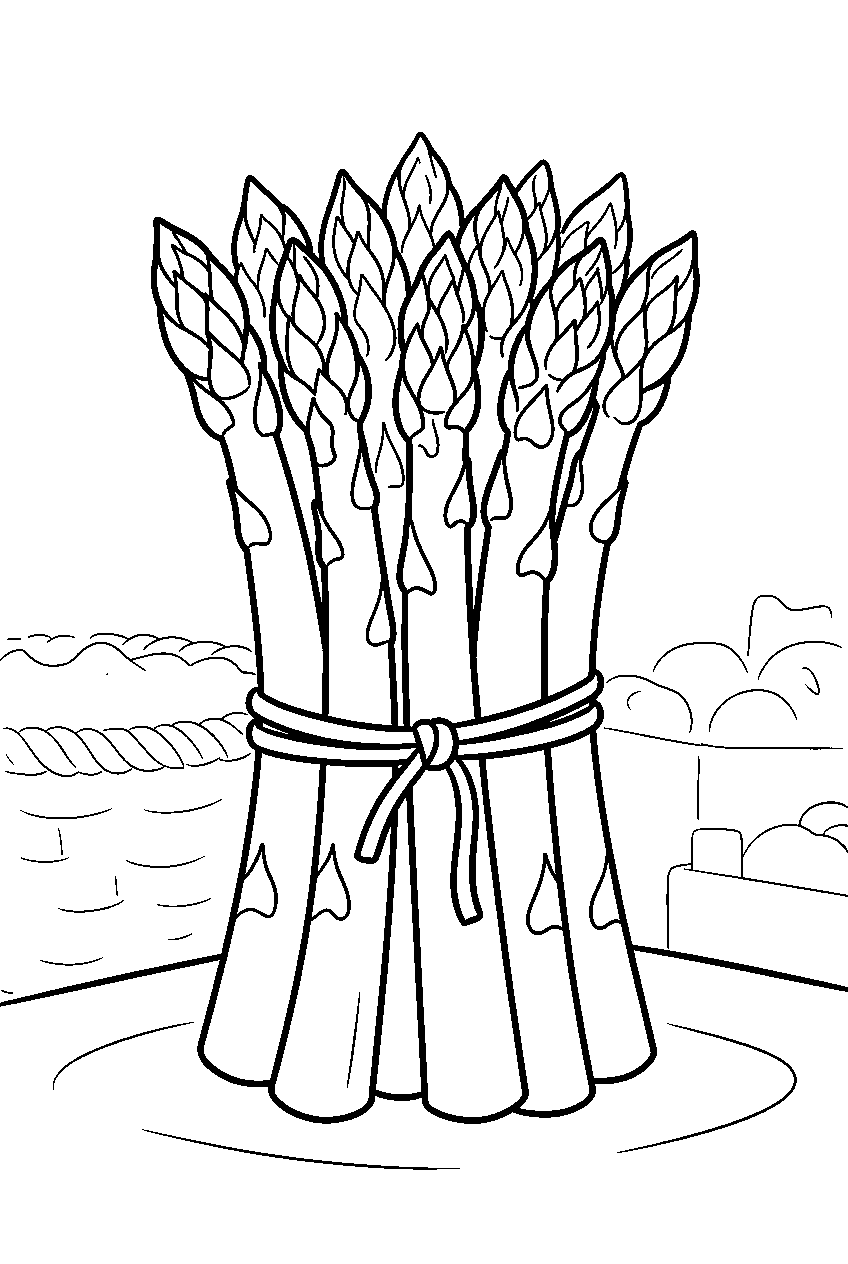 asparagus spears gathered into bundle at market line art