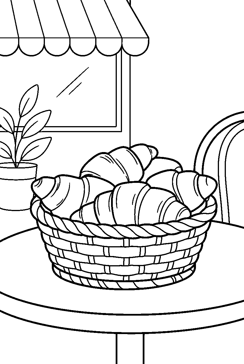croissants displayed in basket at french cafe line art