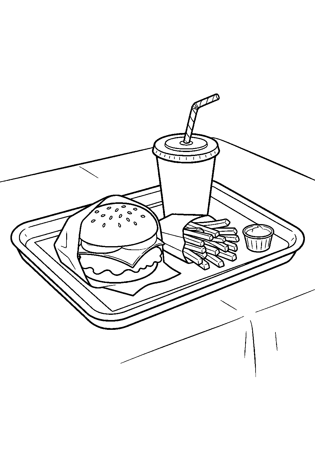 fast food meal served on diner tray line art