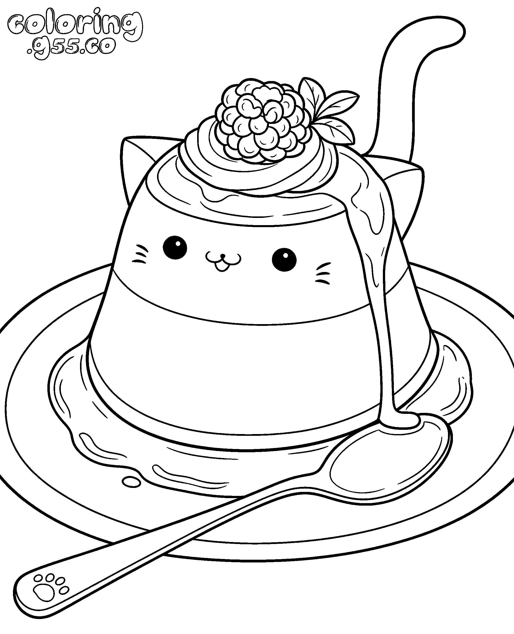 kawaii cat pudding line art for kids