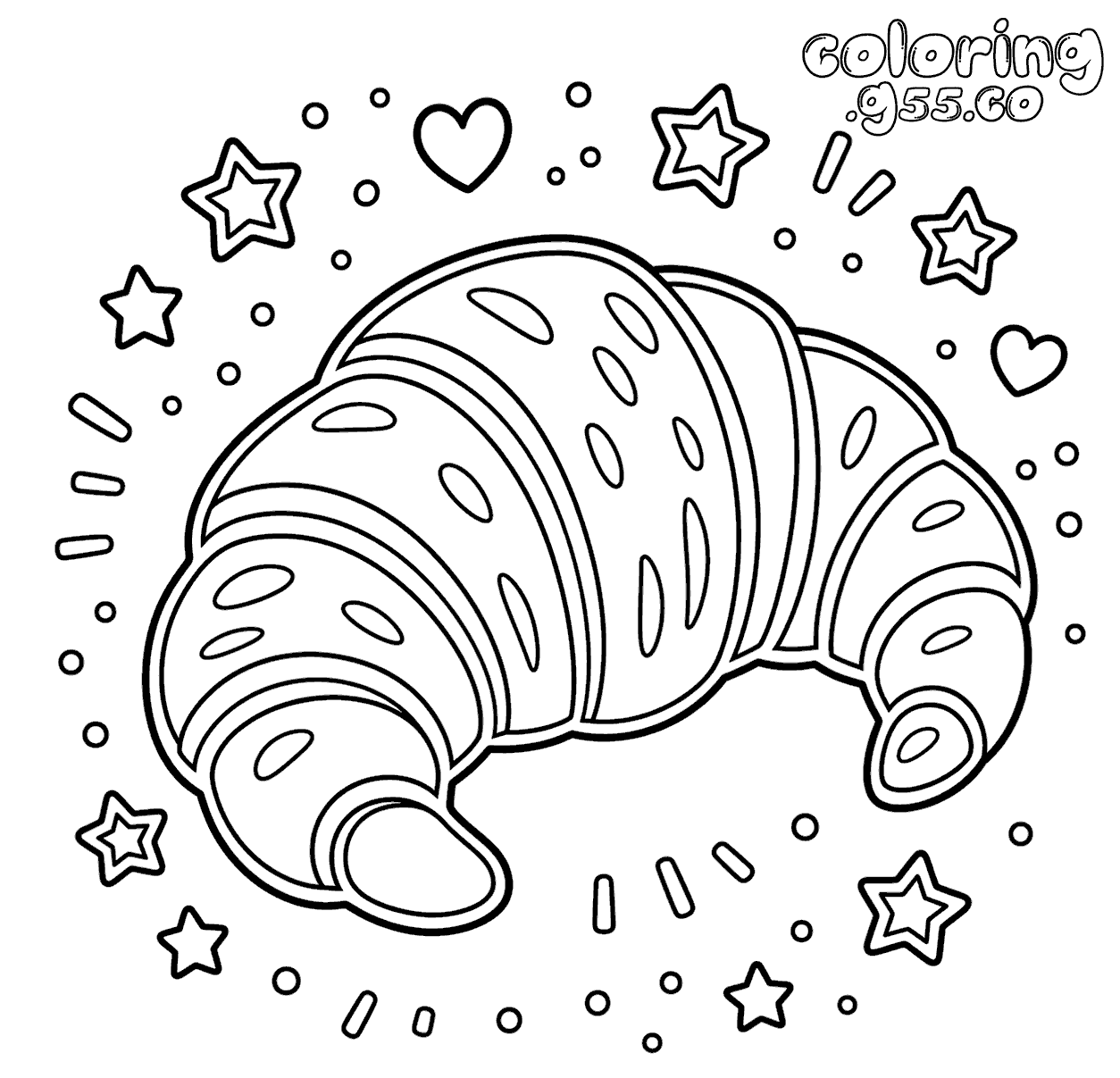 kawaii croissant line art for kids