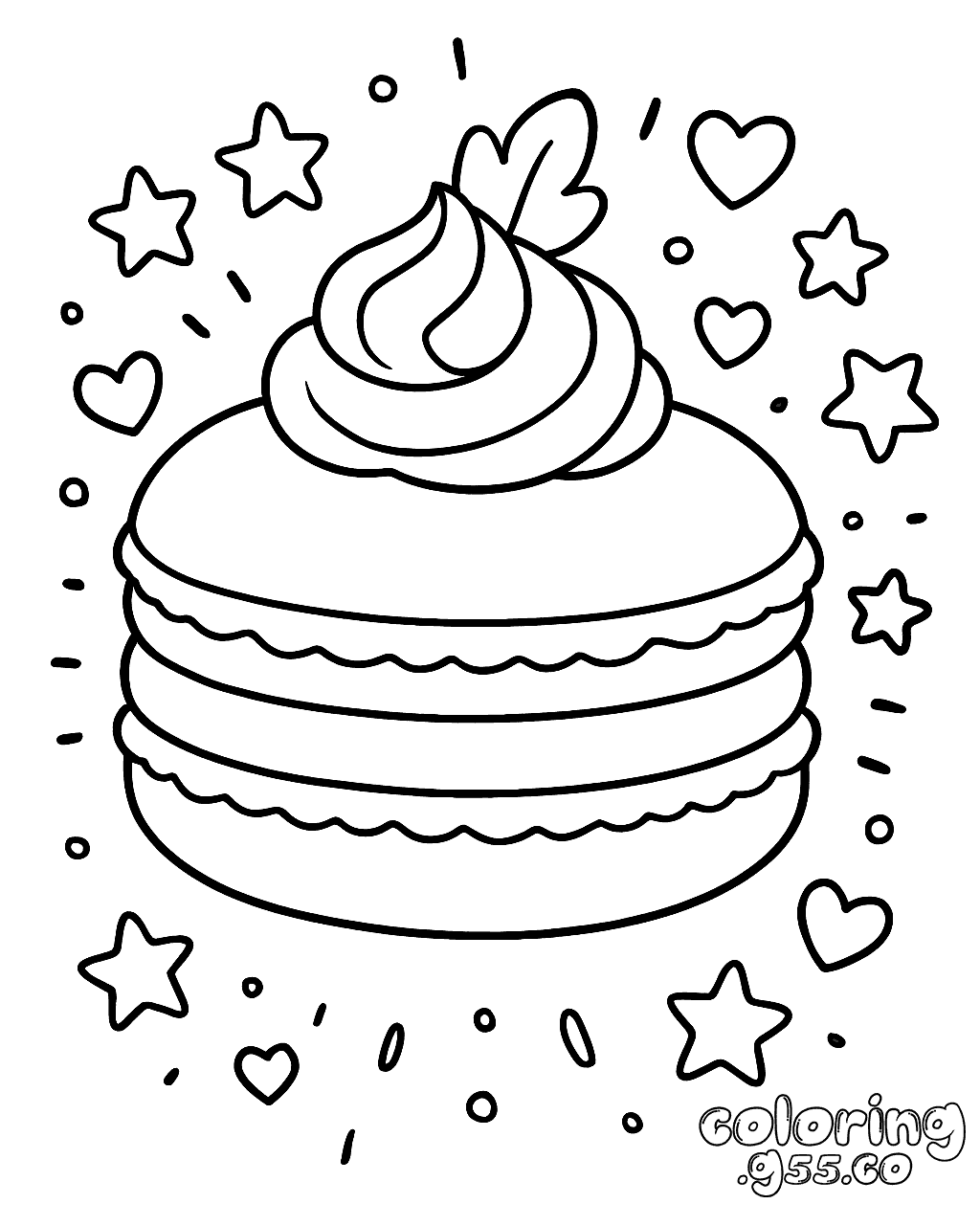 kawaii macaron dessert line art for kids