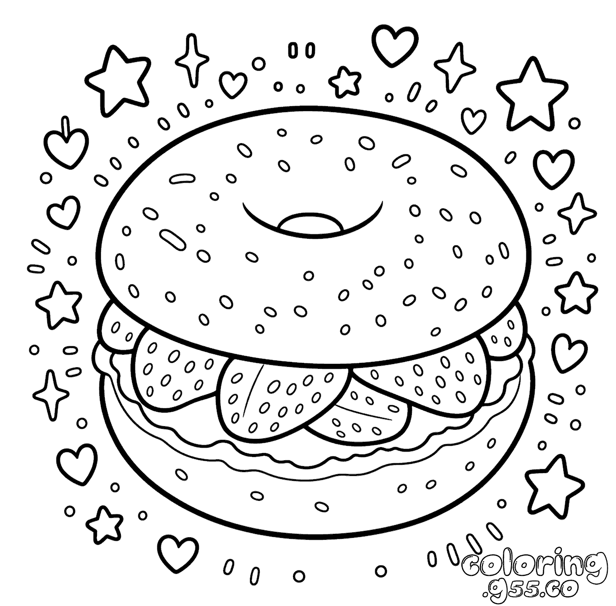 kawaii strawberry bagel line art for kids