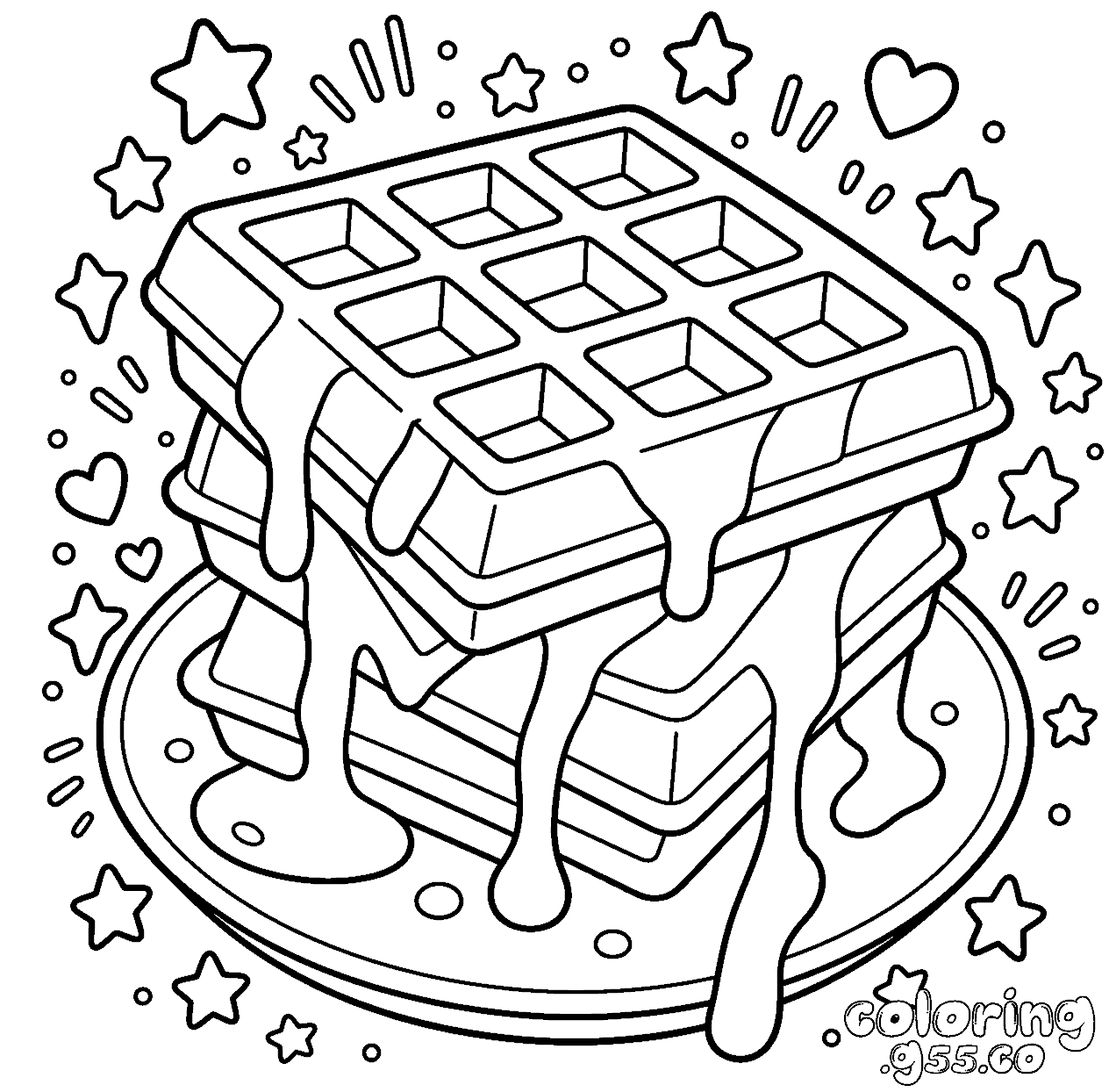 kawaii waffle stack line art for kids