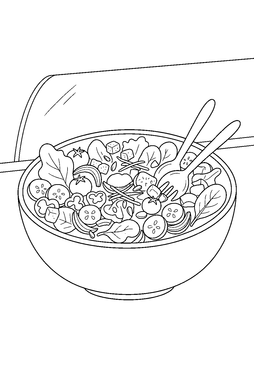 salad ingredients mixed in bowl at salad bar line art