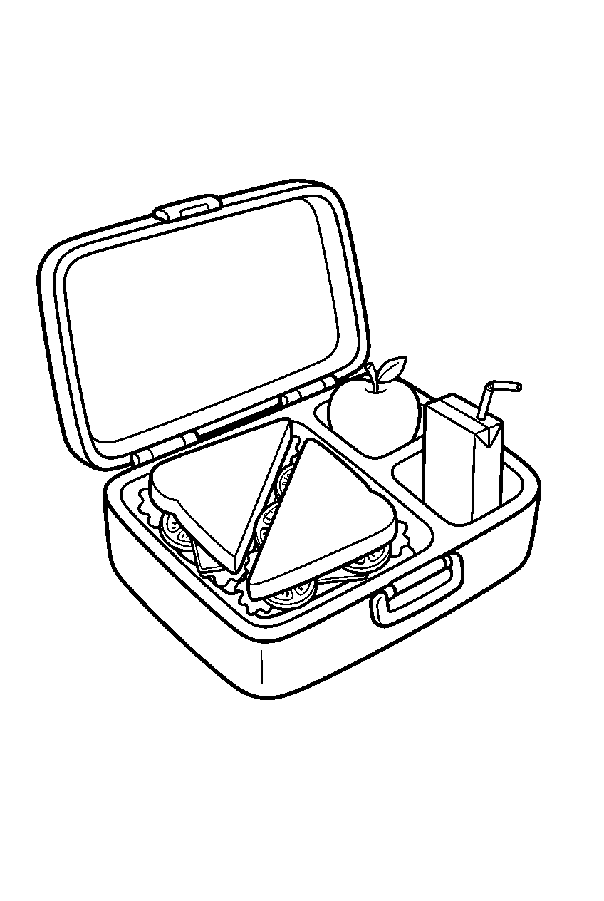 sandwich cut in half inside school lunchbox line art