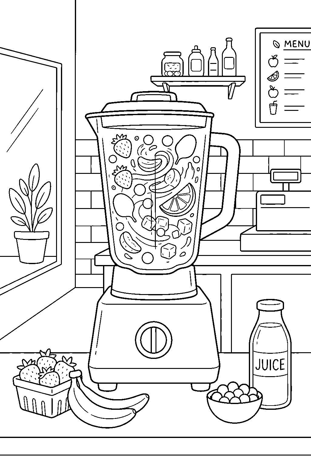 smoothie ingredients blended at juice bar line art