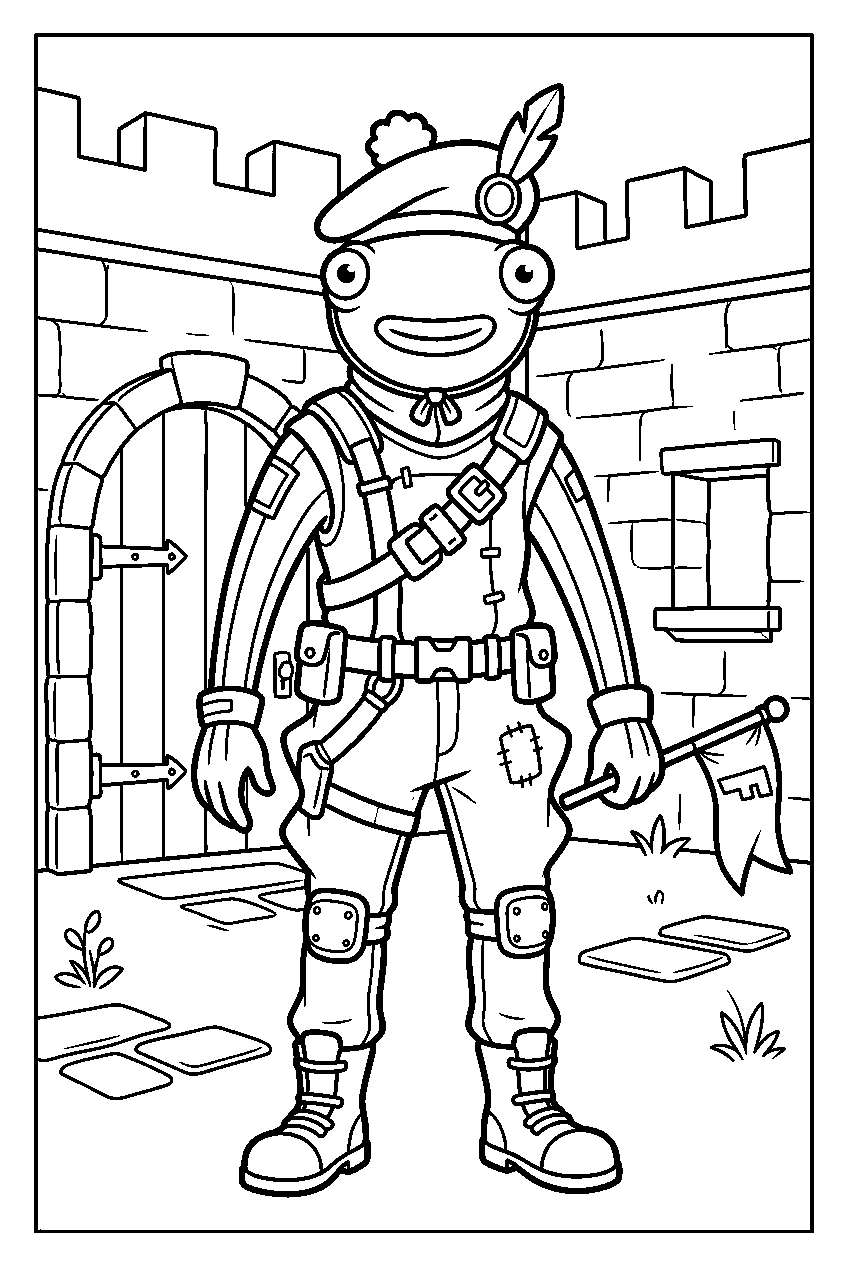 fortnite fishstick in castle courtyard line art