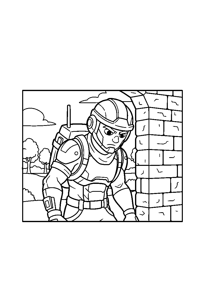 fortnite battle adventurer looking down near a stone wall line art