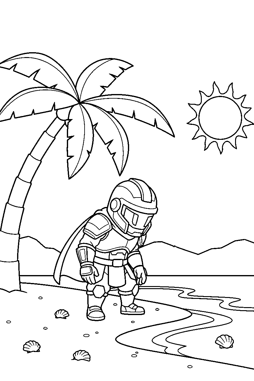 fortnite battle fighter looking down on a sandy beach line art