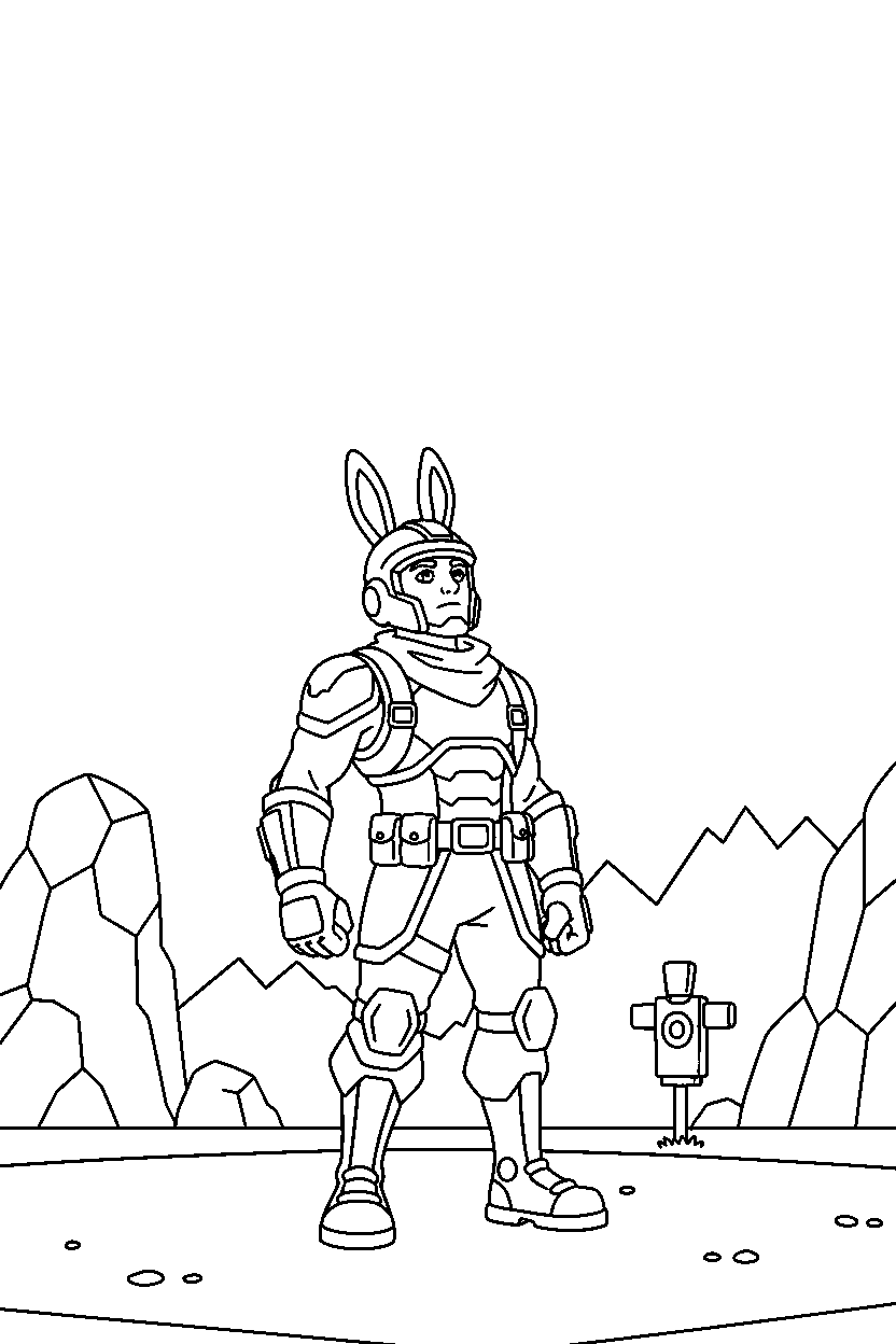 fortnite battle hero looking at the sky on a training field line art