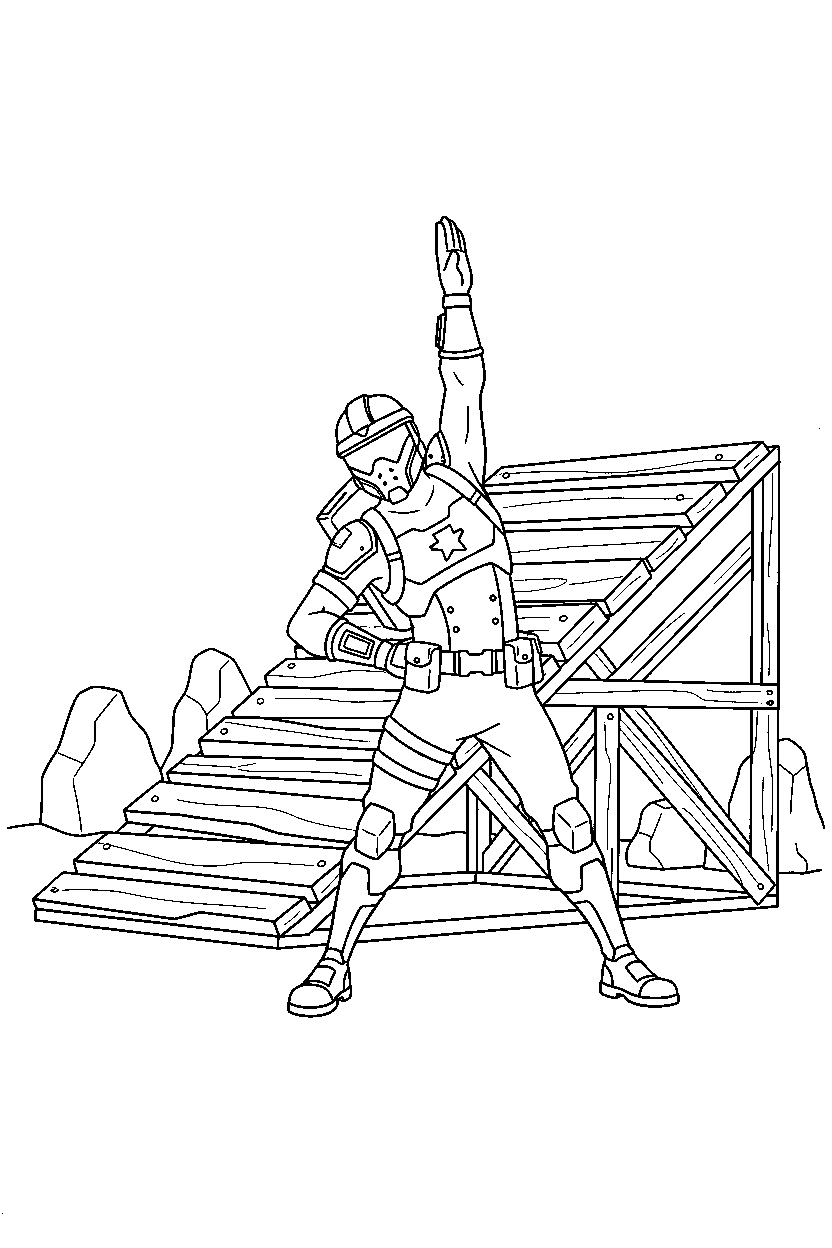 fortnite battle ranger stretching near a wooden ramp line art
