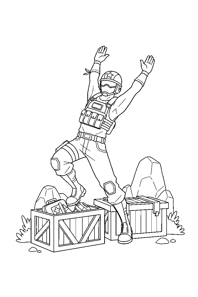 fortnite battle ranger stretching near supply crates line art