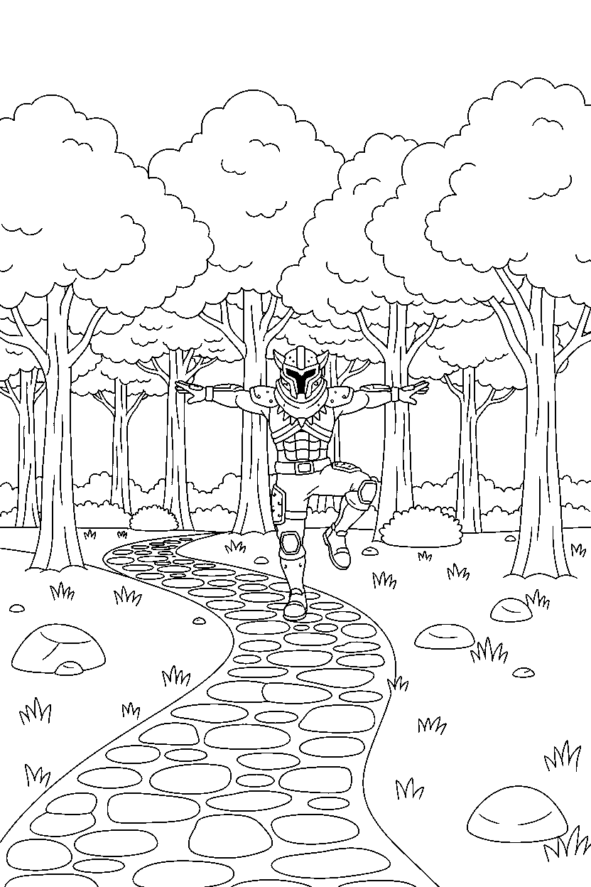 fortnite battle scout balancing on one foot near a forest path line art