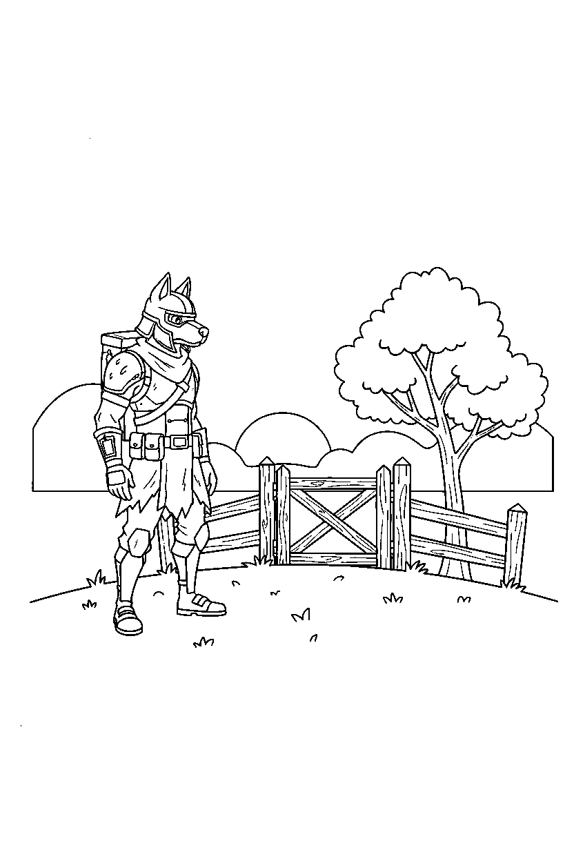 fortnite battle scout watching the horizon near a wooden gate line art