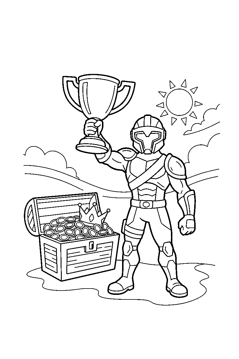 fortnite brave hero holding a trophy near a treasure crate line art