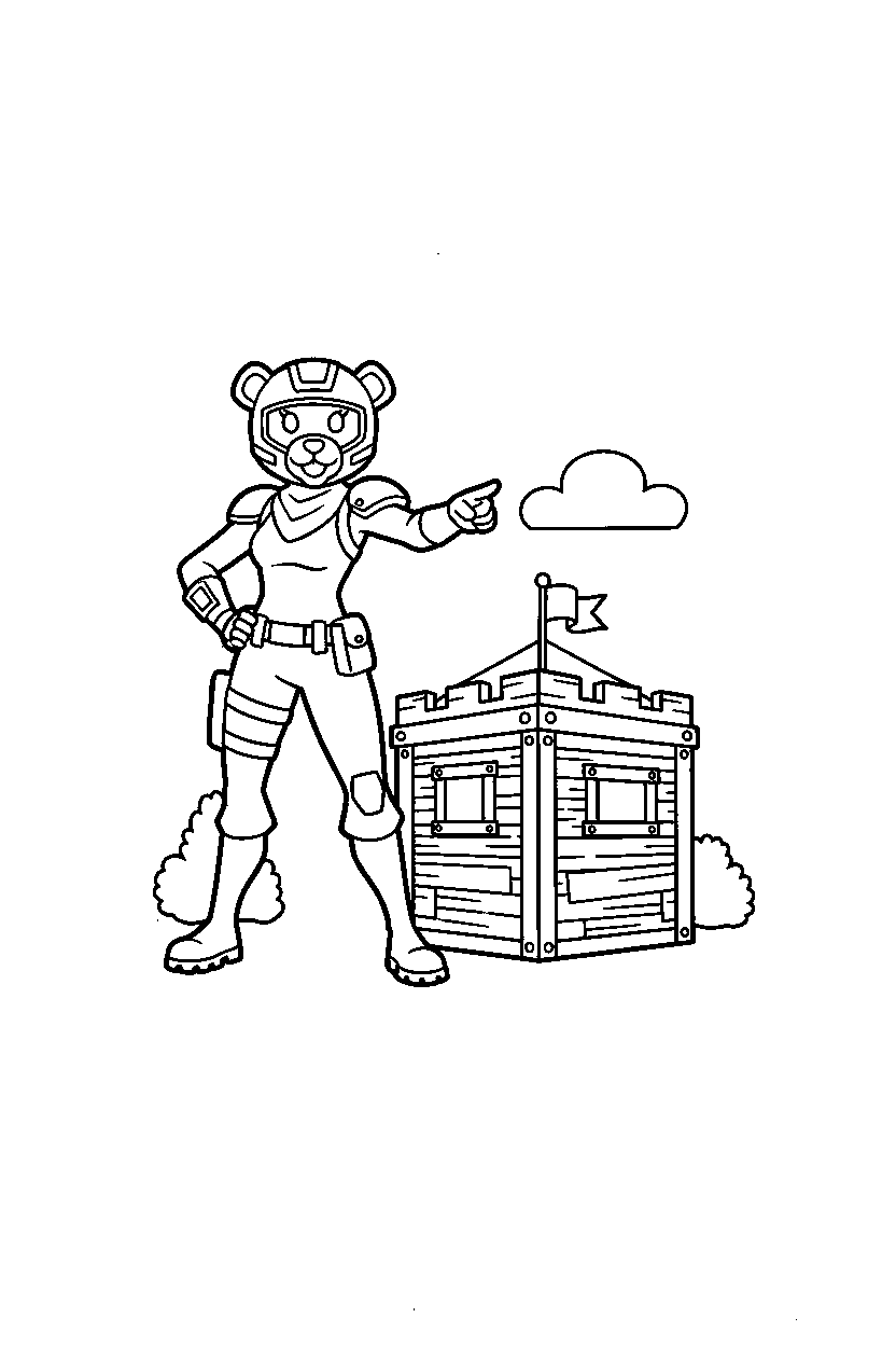 fortnite brave hero posing near a small fort line art
