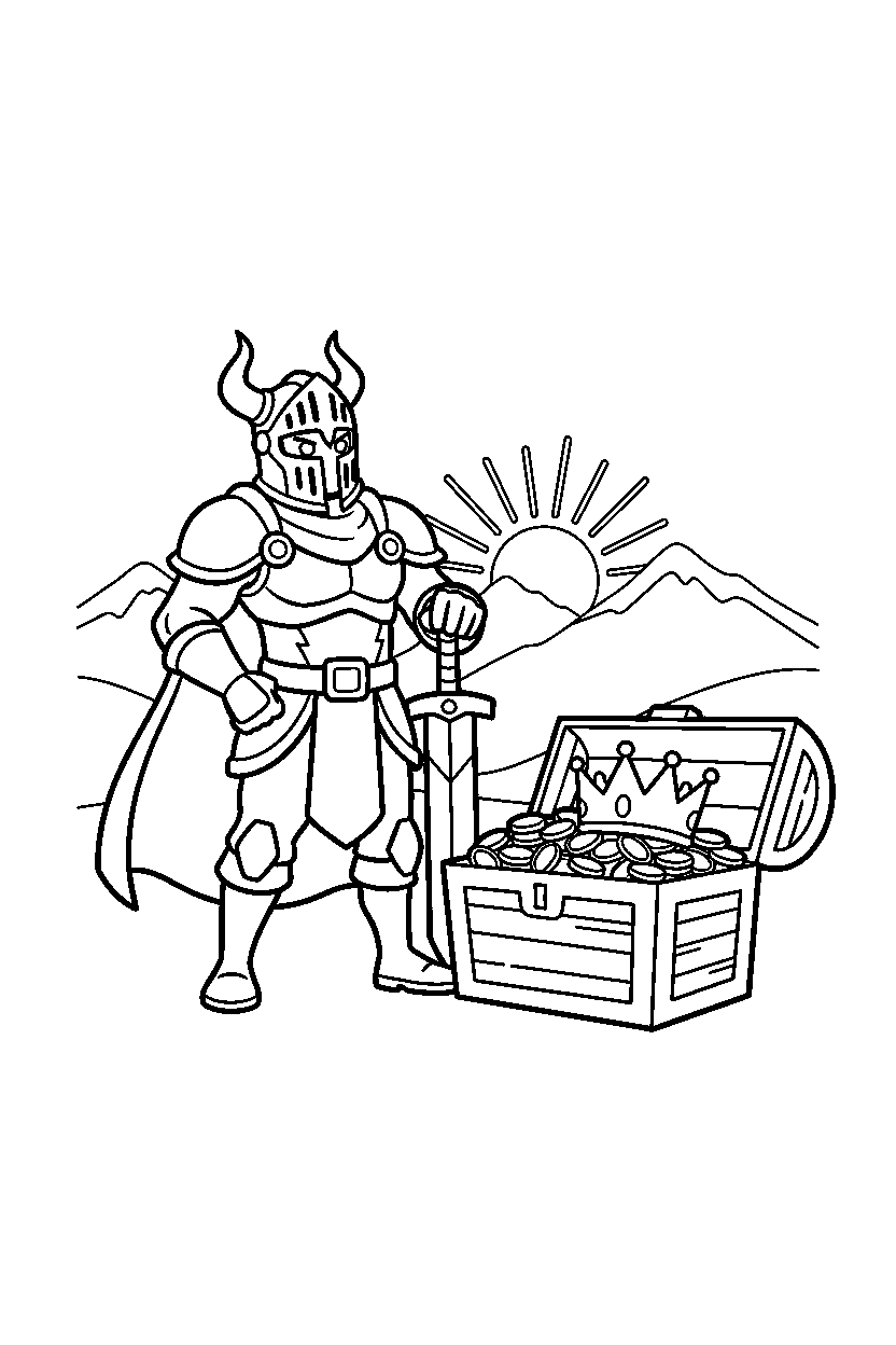 fortnite brave warrior looking up near a treasure chest line art