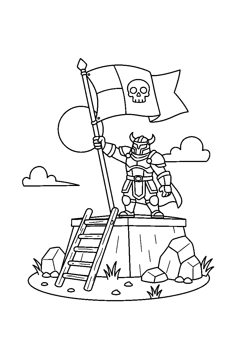 fortnite brave warrior raising a flag near a wooden ladder line art