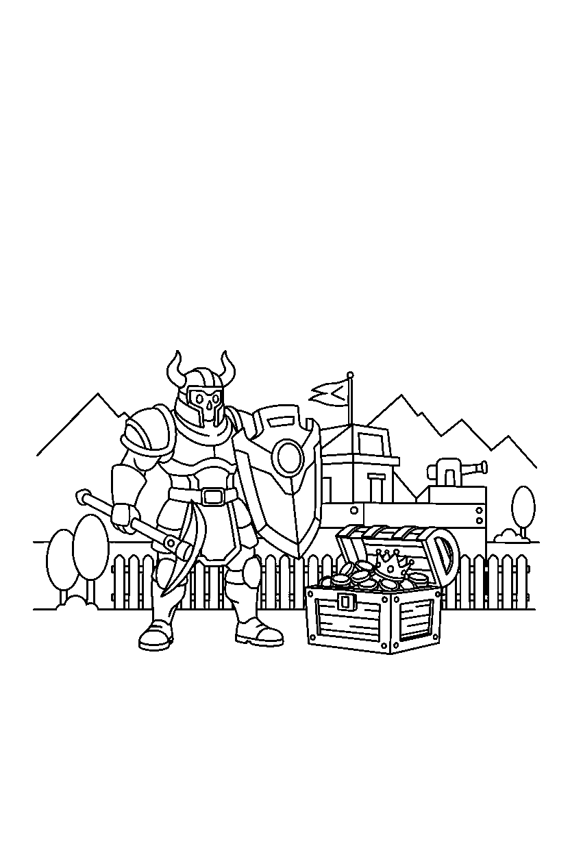 fortnite champion guarding the base near a treasure crate line art