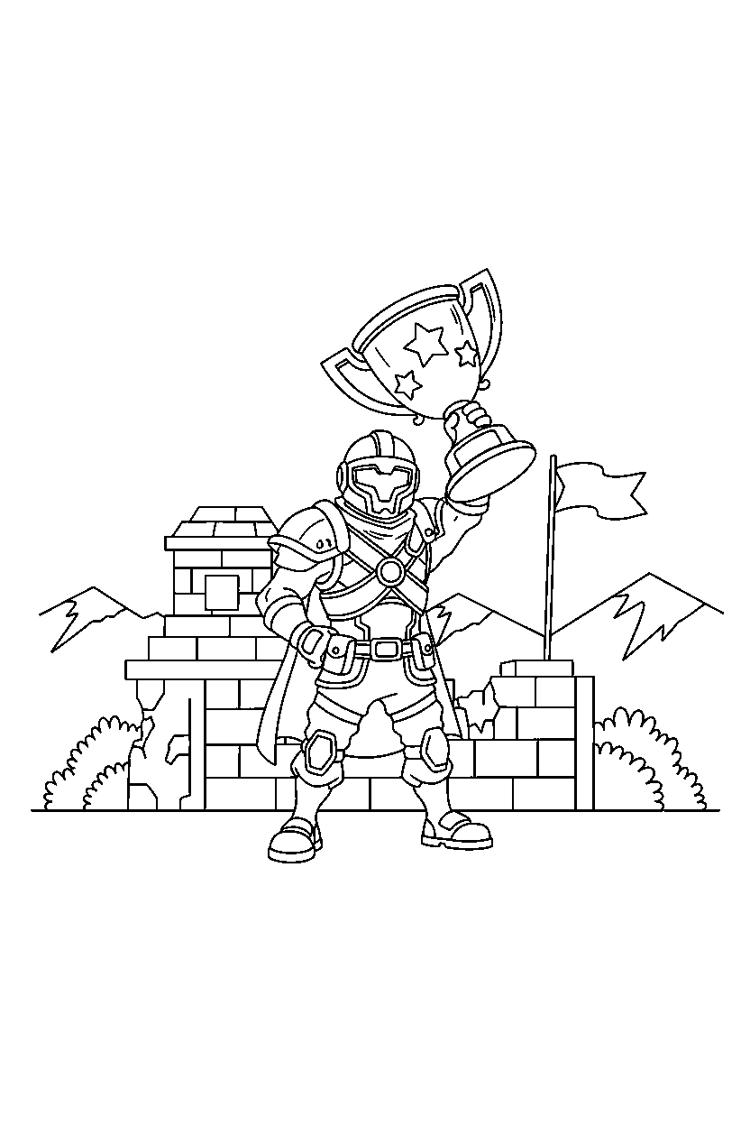 fortnite champion holding a trophy near a simple outpost line art