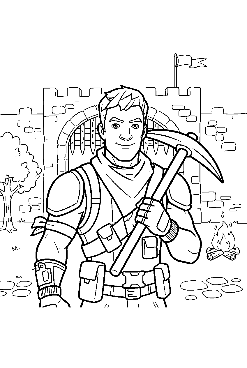 fortnite characters in castle courtyard line art