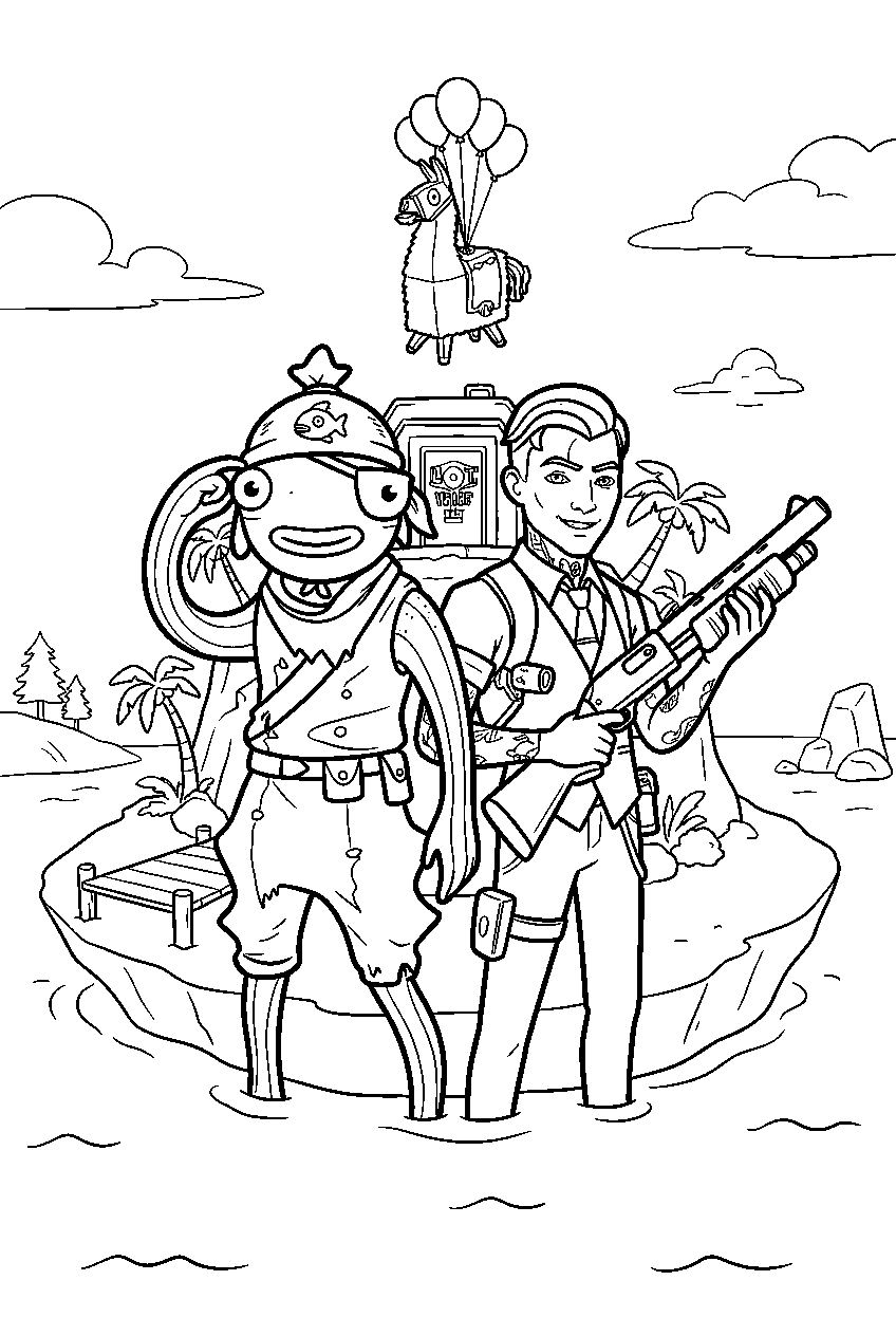 fortnite characters in loot island line art