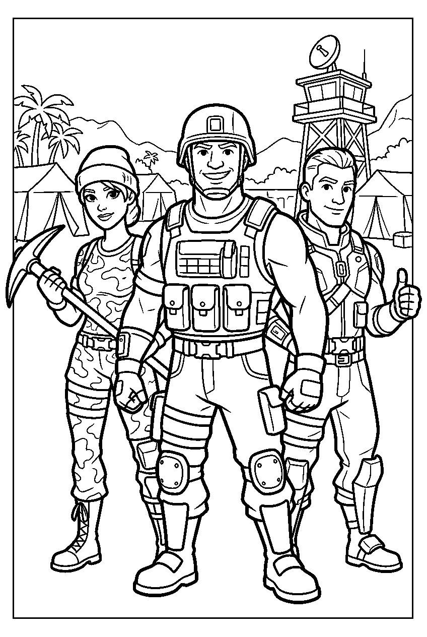 fortnite characters in military base line art