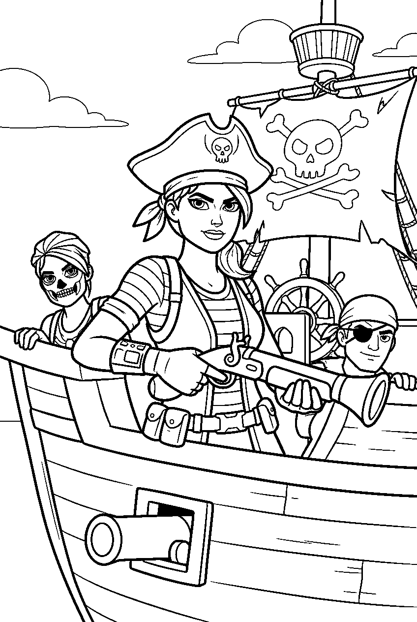 fortnite characters in pirate ship line art