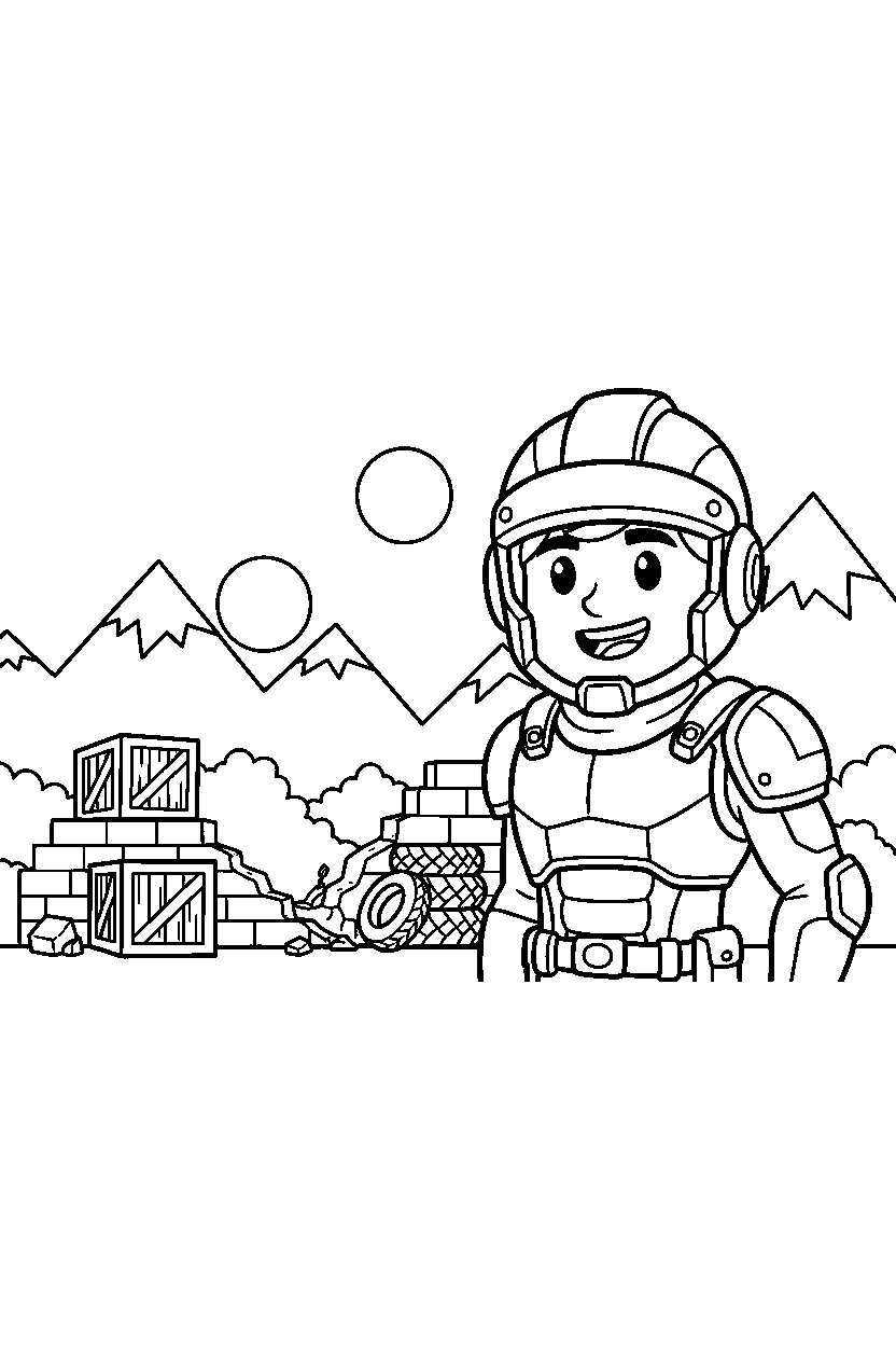 fortnite defender smiling near a battle training ground line art