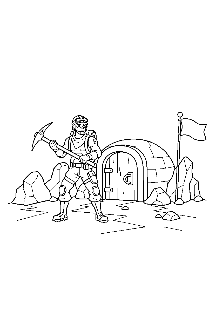 fortnite explorer guarding the base near a small bunker entrance line art