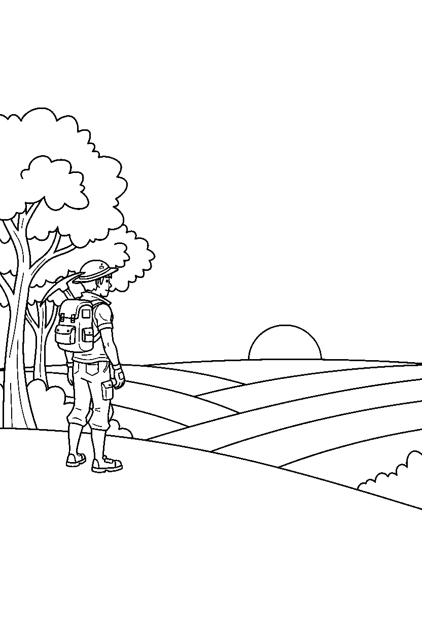 fortnite explorer watching the horizon near a forest edge line art