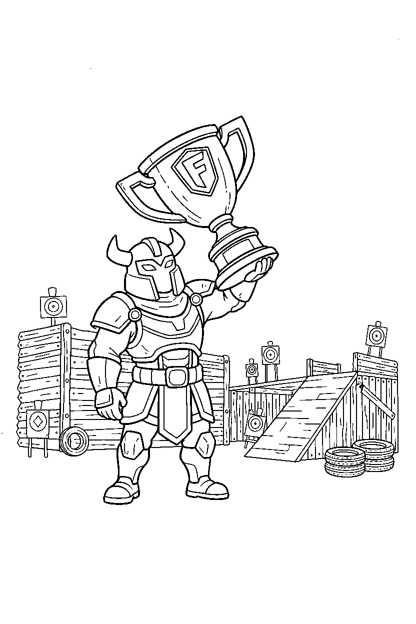 fortnite guardian raising a trophy near a battle training ground line art