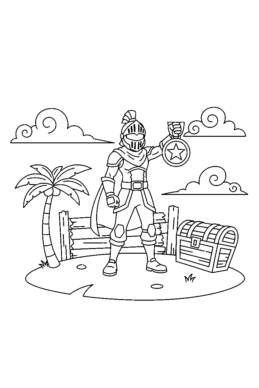 fortnite heroic adventurer holding a medal on the battle island line art