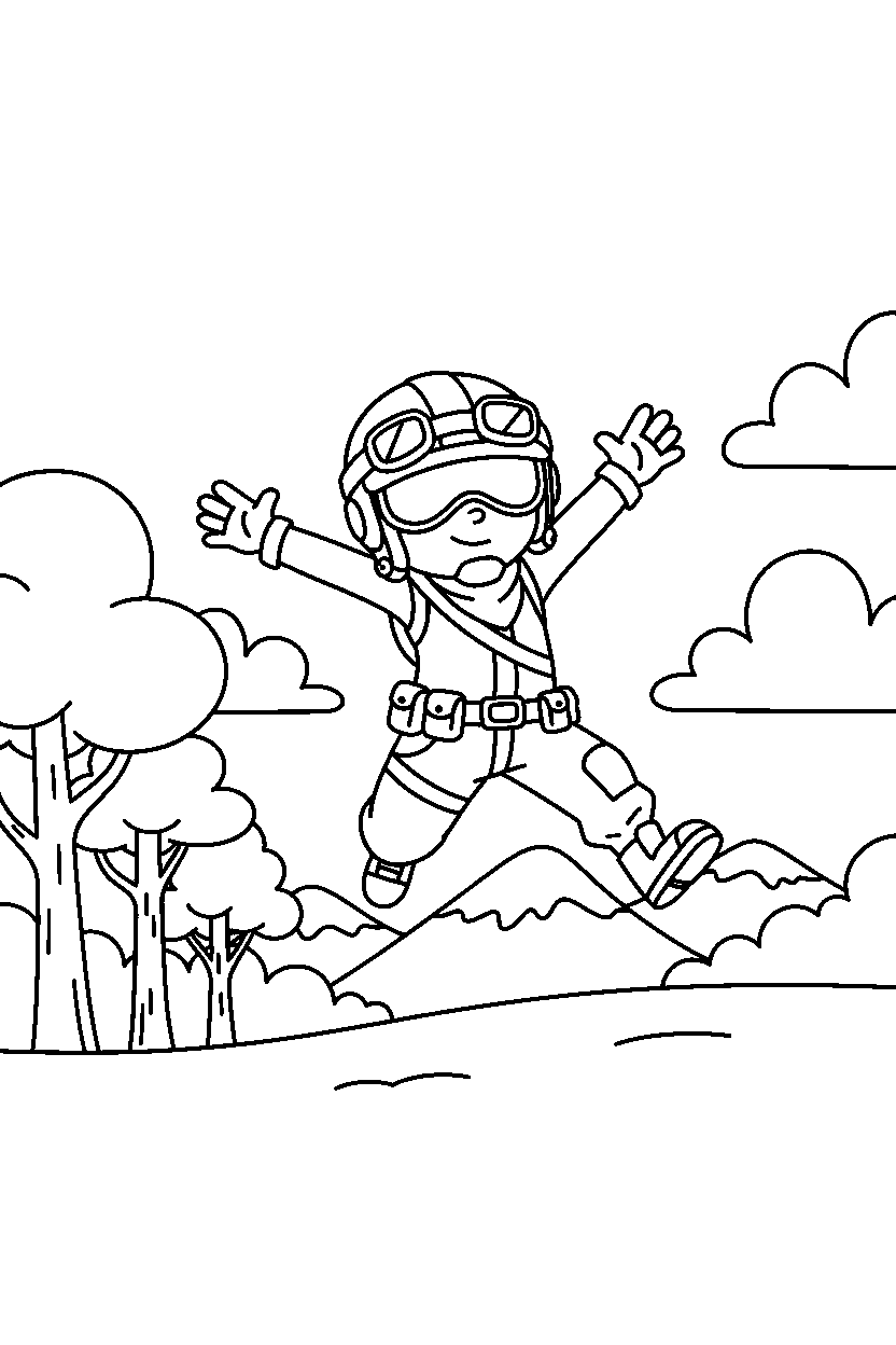 fortnite heroic adventurer jumping near a forest edge line art