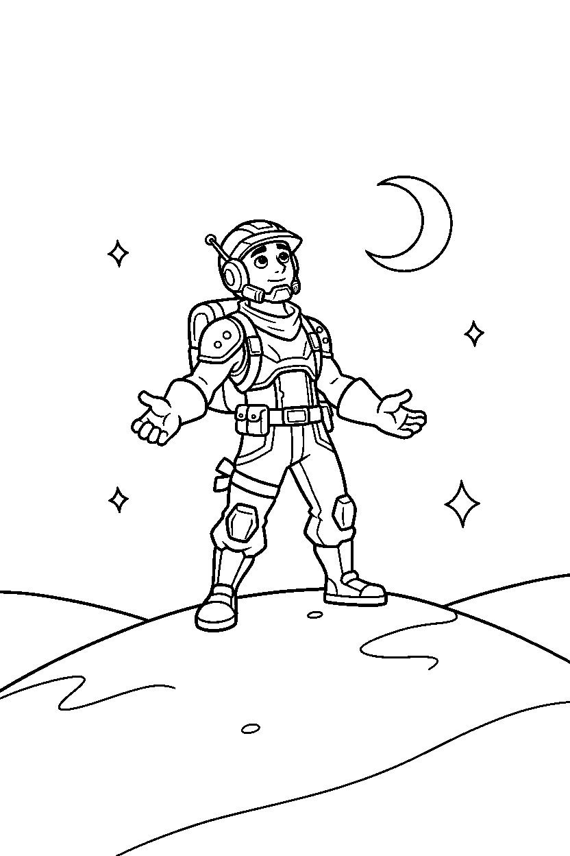 fortnite heroic adventurer looking at the sky on a sandy hill line art