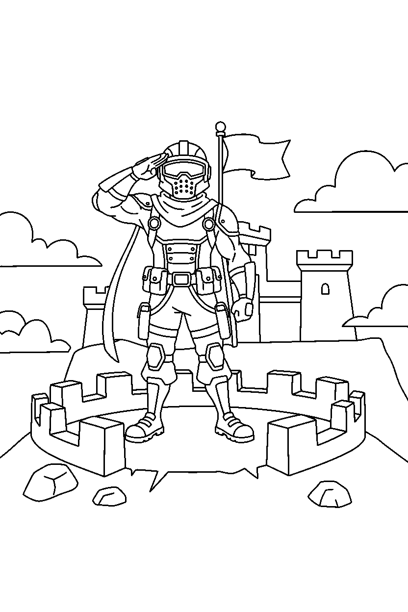 fortnite heroic adventurer saluting on a battle hill line art