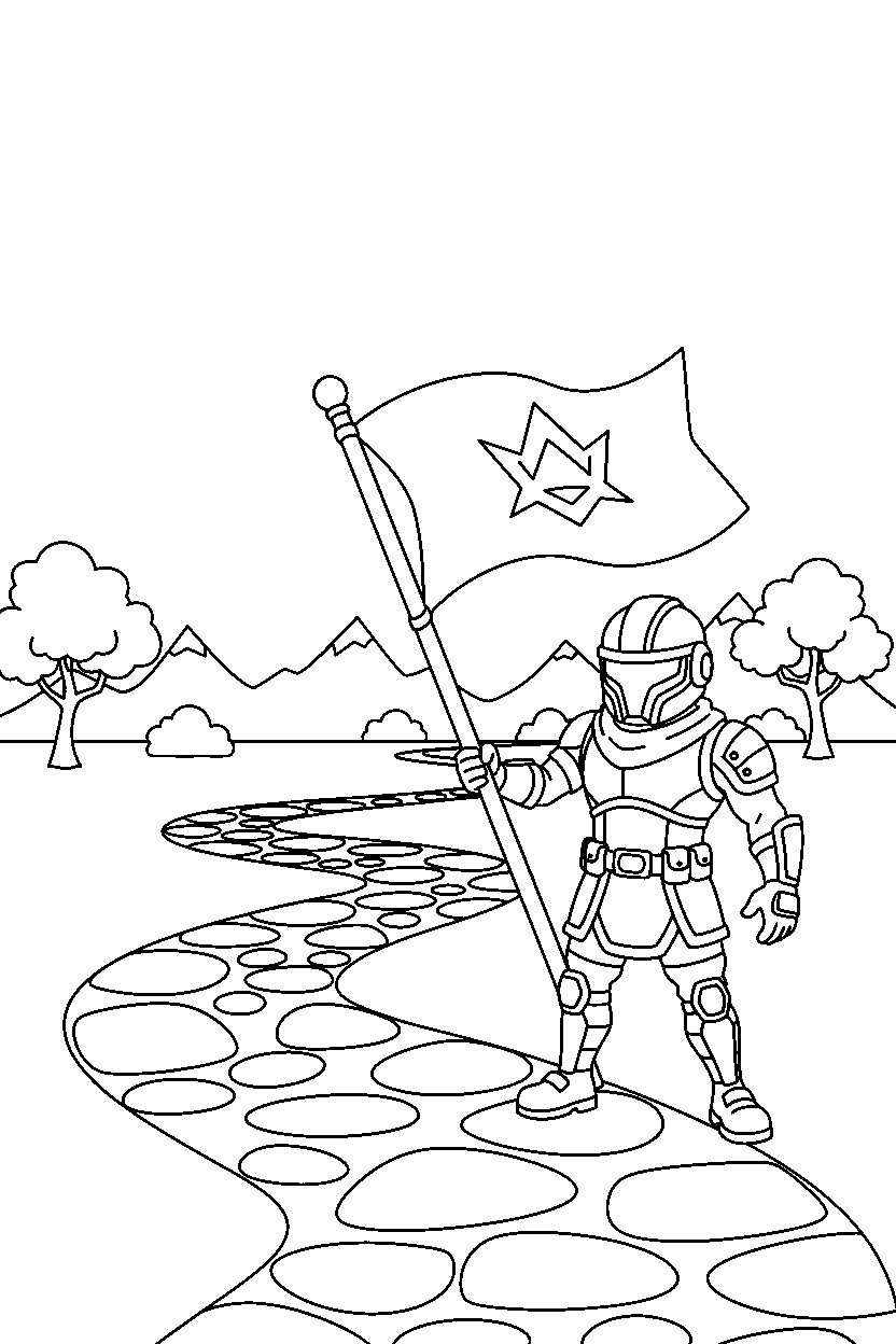 fortnite island fighter holding a flag near a stone path line art