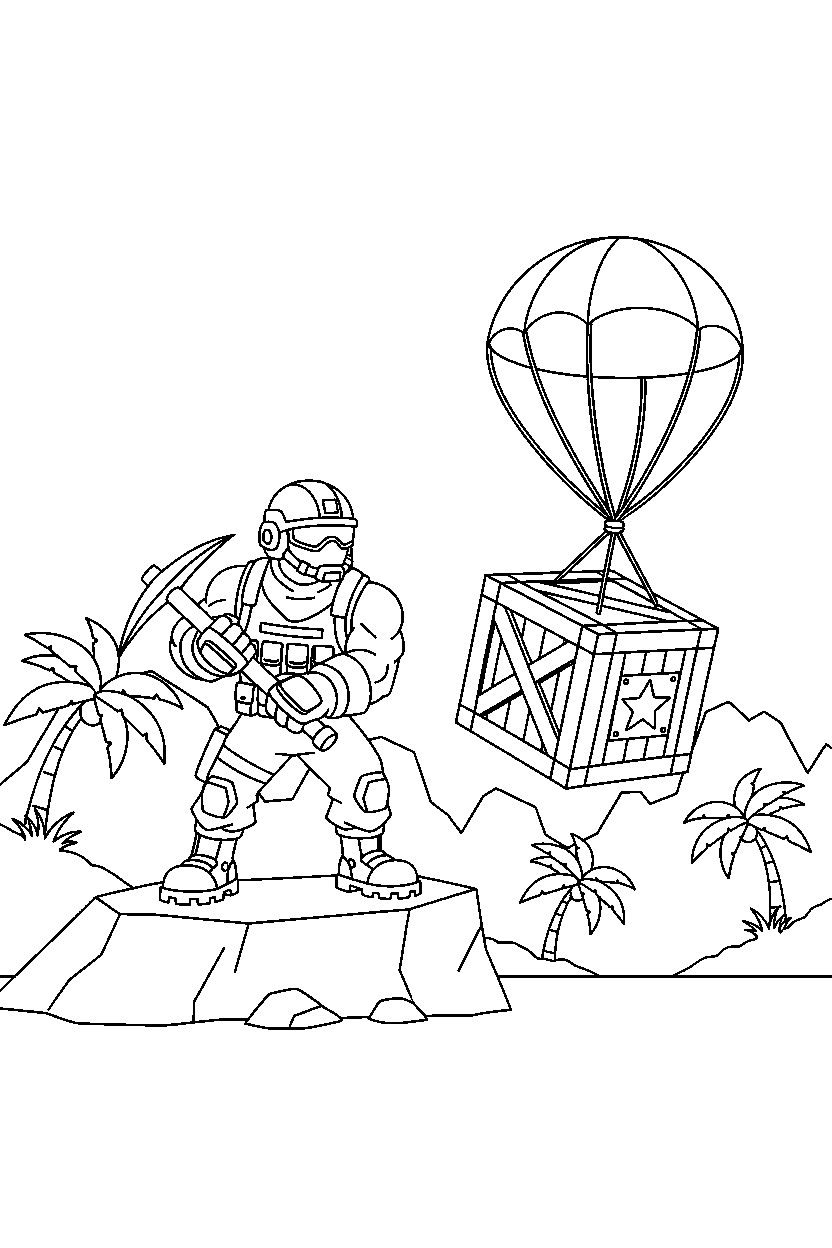 fortnite island fighter standing ready near a supply drop line art