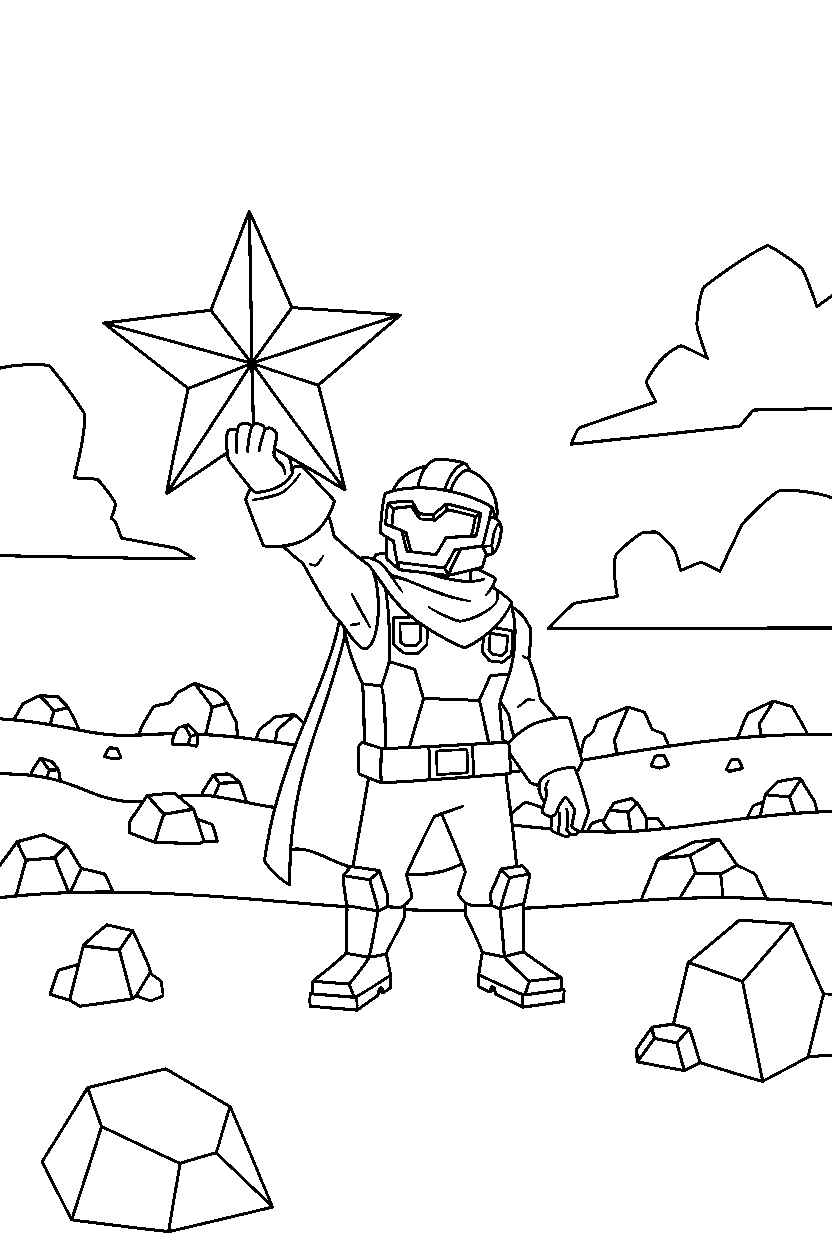 fortnite island hero holding a star on a wide battlefield line art