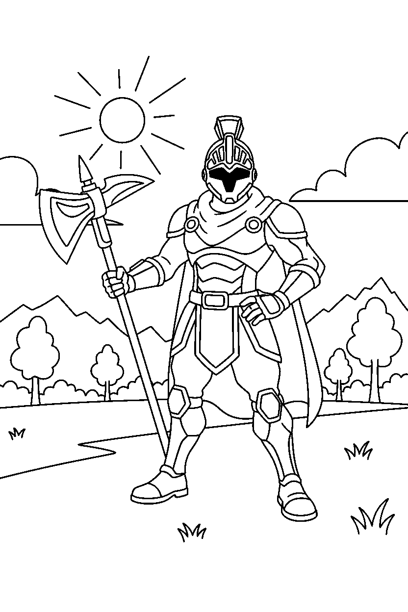 fortnite island hero standing proudly in a sunny clearing line art