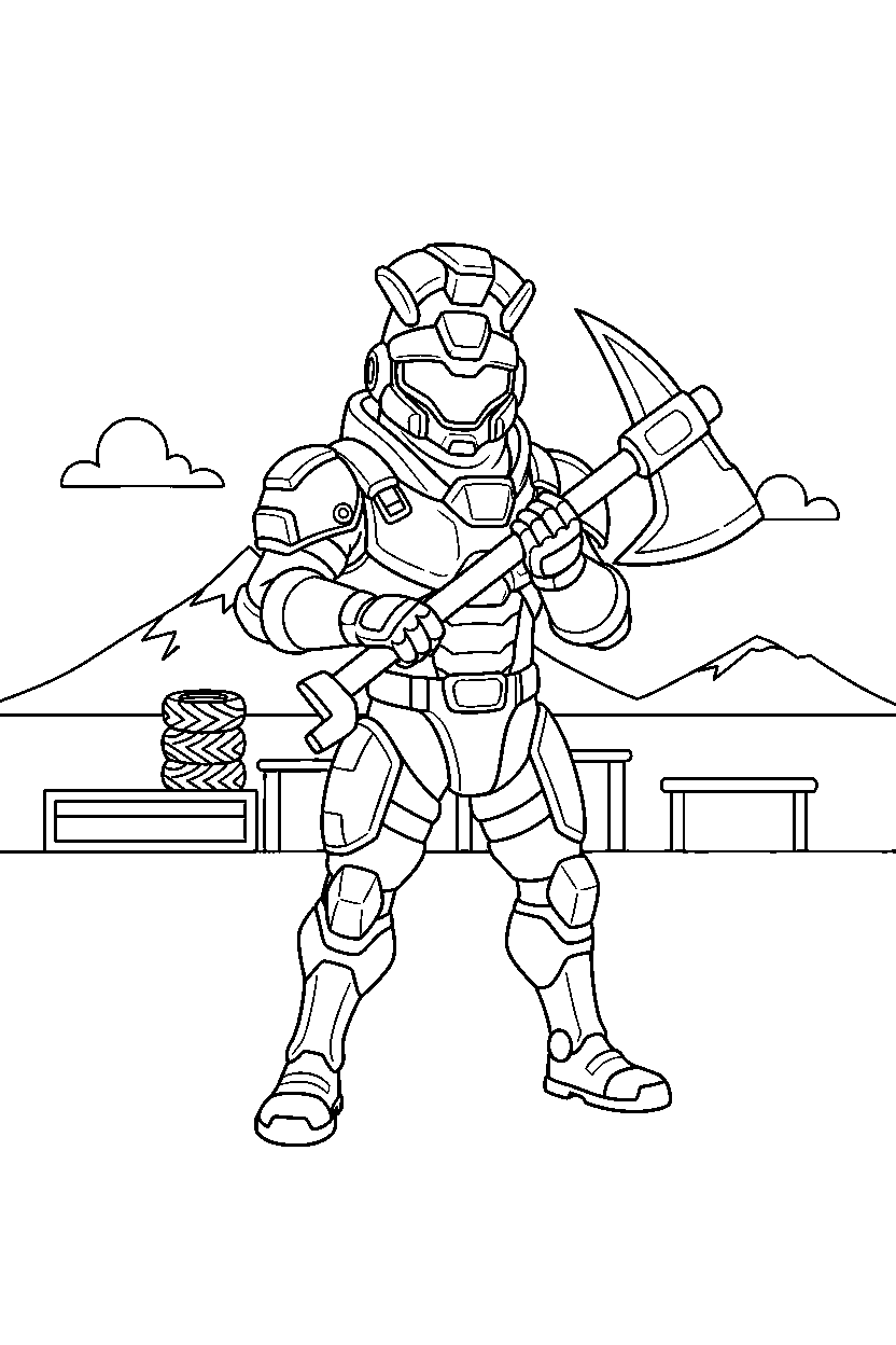 fortnite island hero standing ready on a training field line art