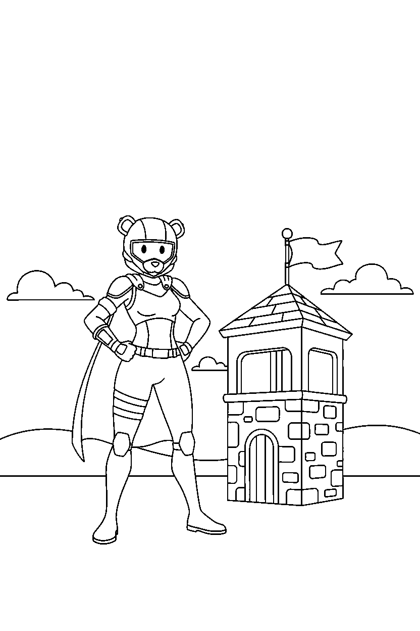 fortnite squad captain standing proudly near a simple guard post line art