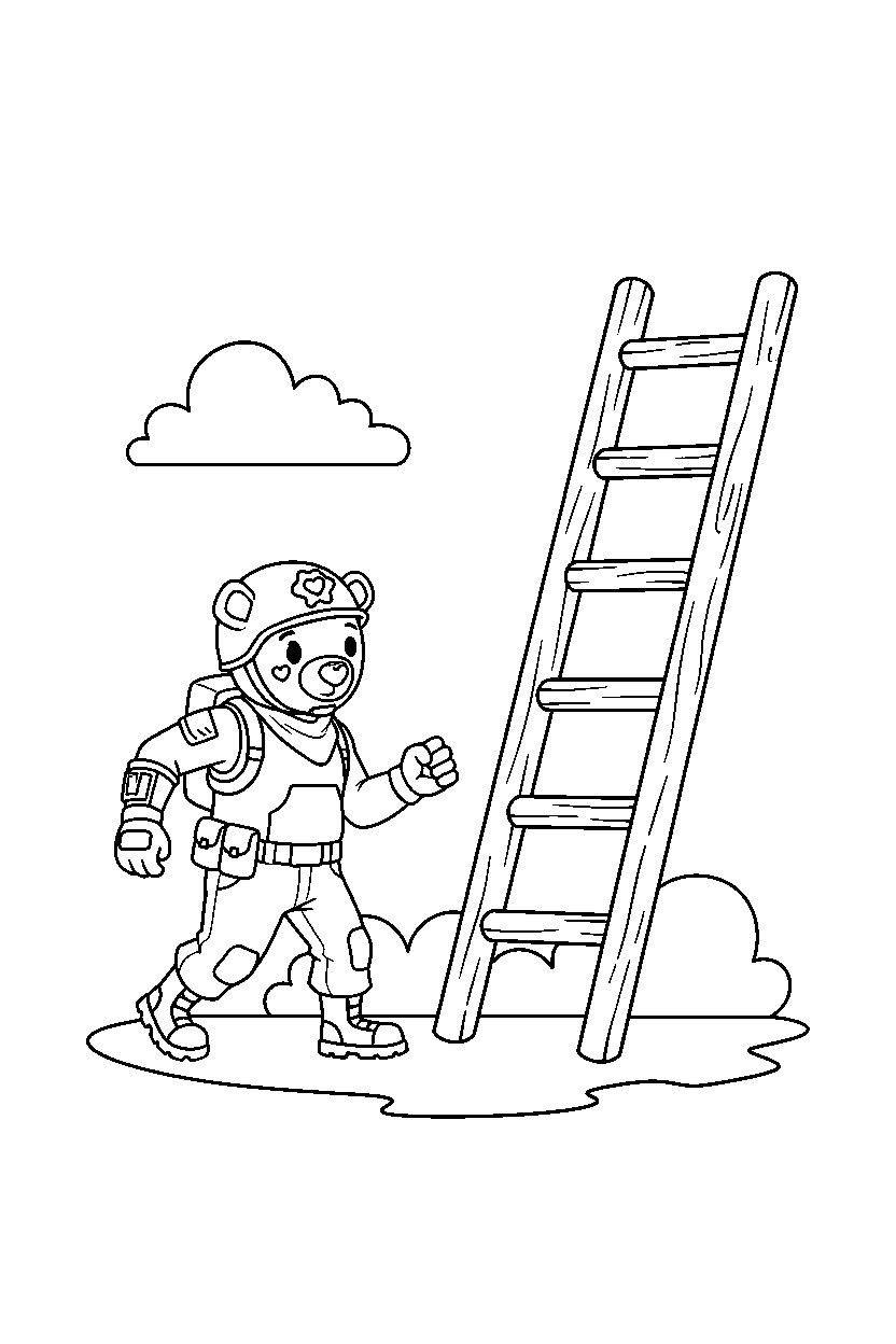 fortnite squad captain walking near a wooden ladder line art