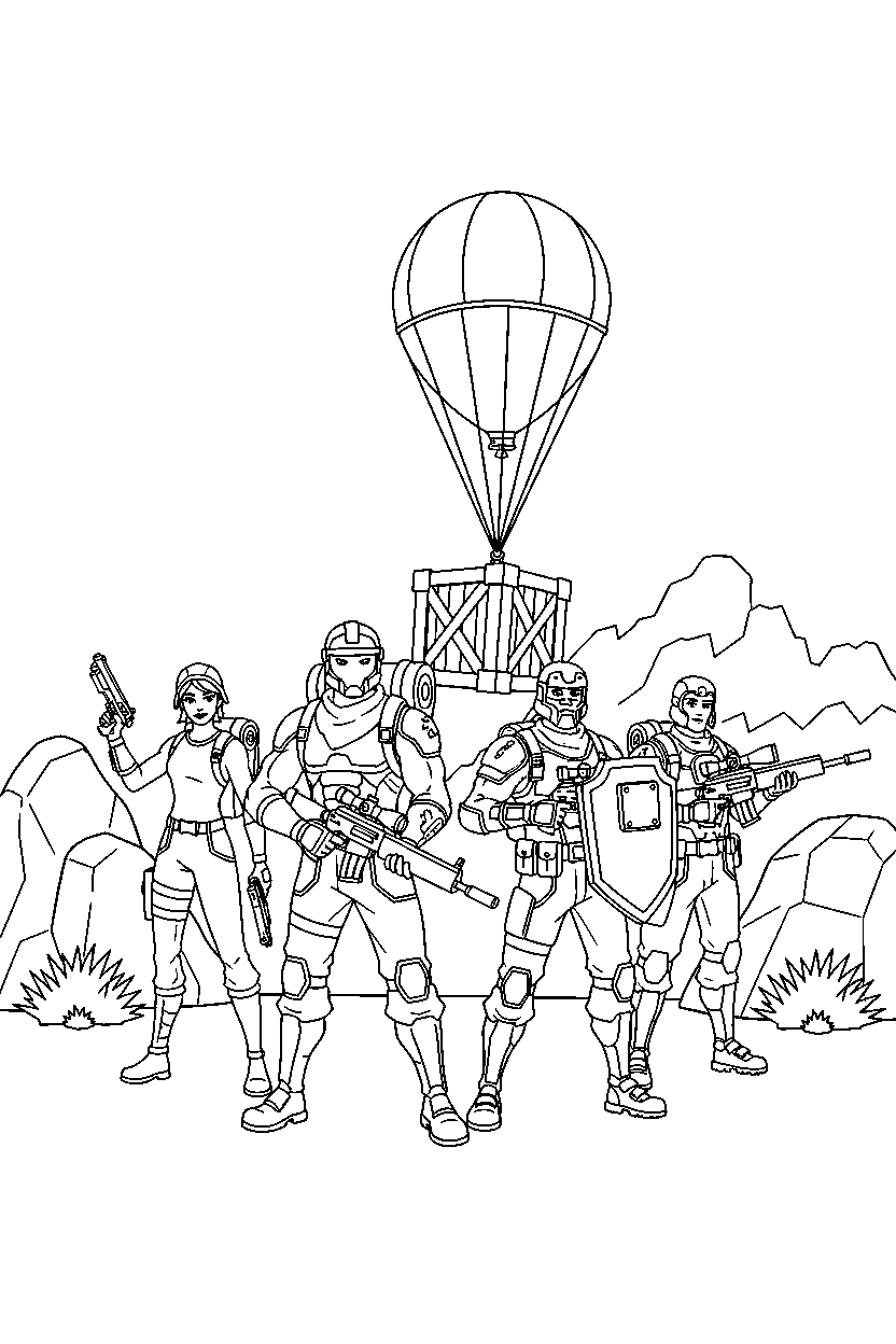 fortnite squad defender ready for adventure near a supply drop line art