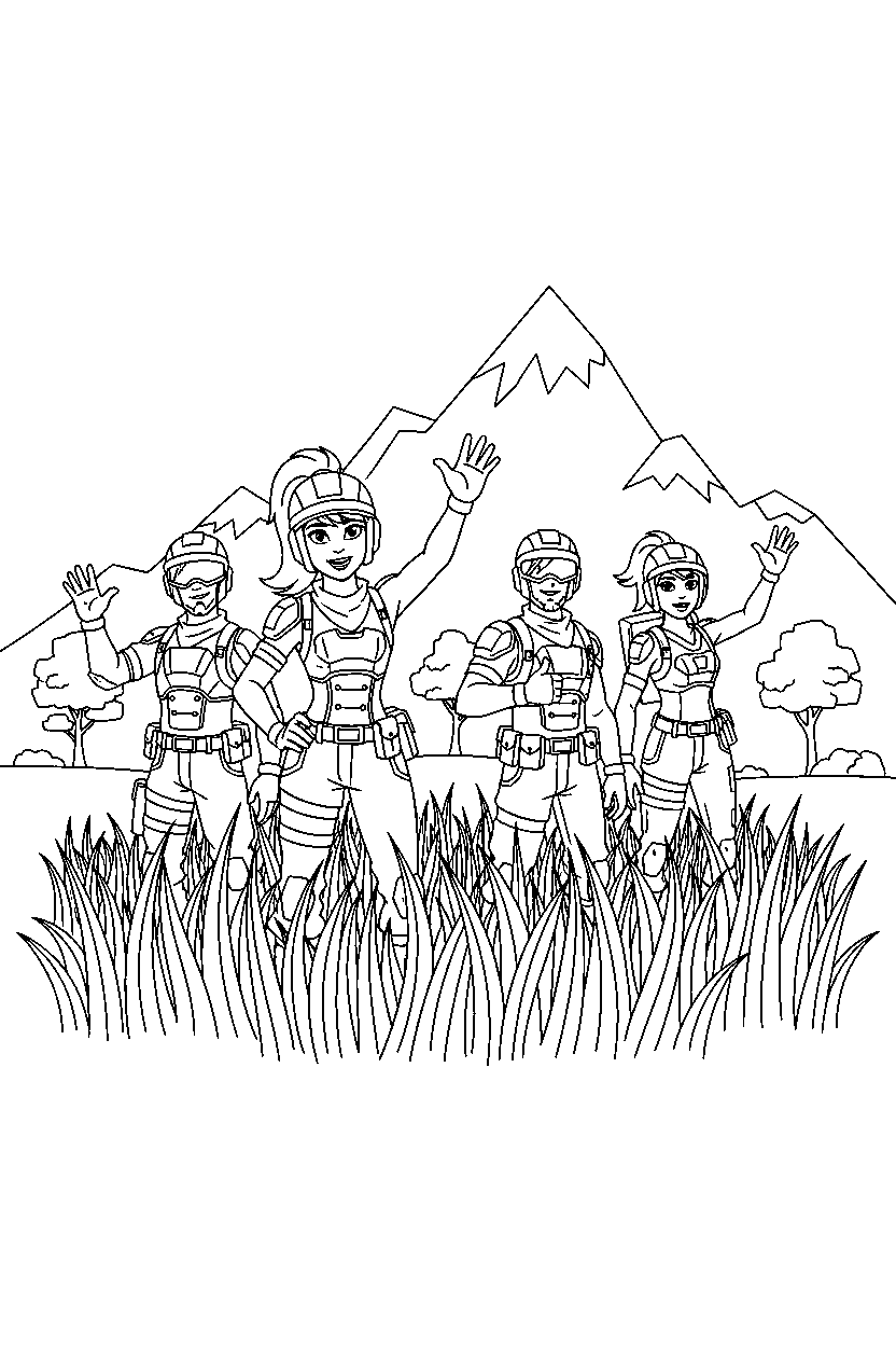 fortnite squad warrior waving near tall grass line art