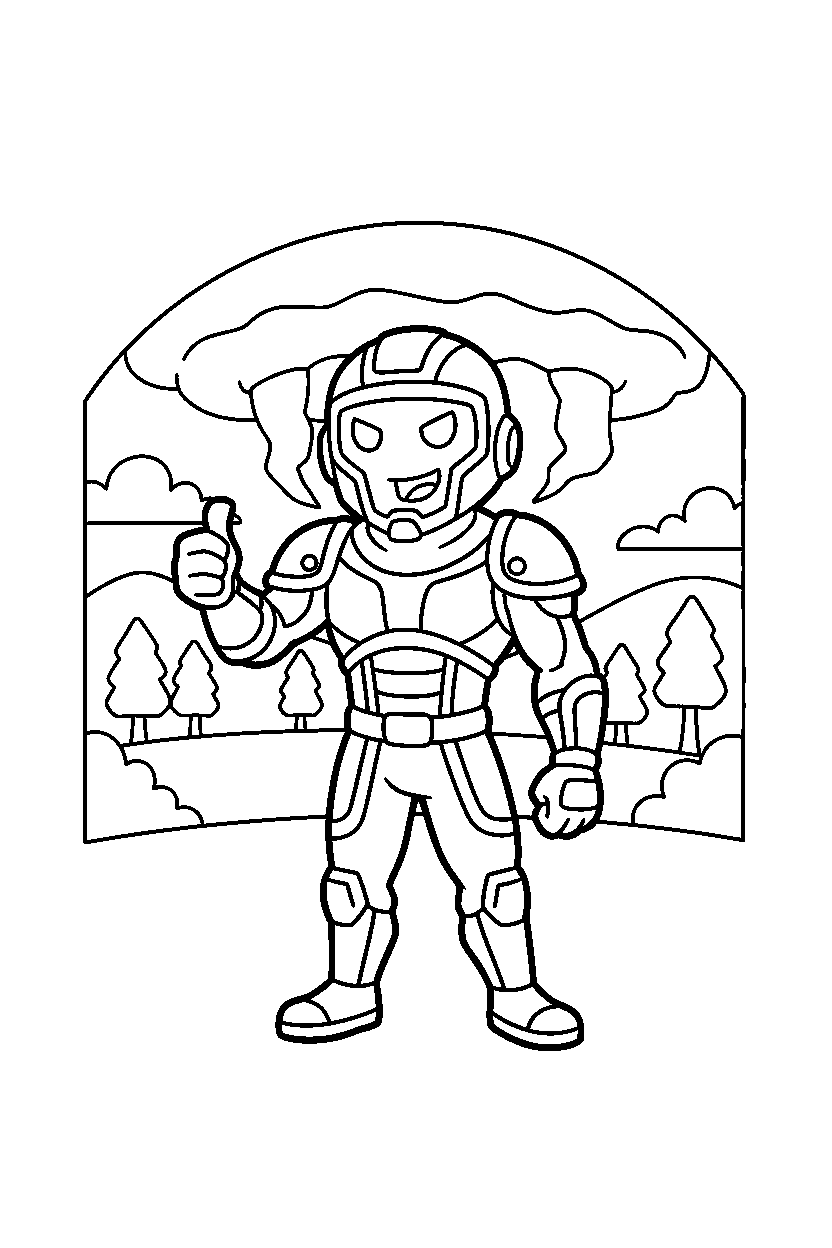 fortnite storm guardian giving a thumbs up in a quiet valley line art