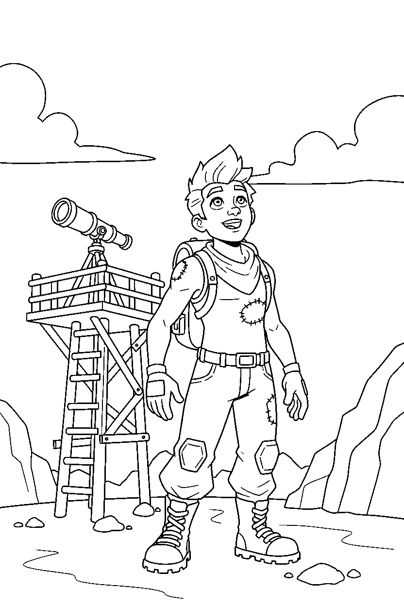 fortnite storm survivor looking up near a watch post line art