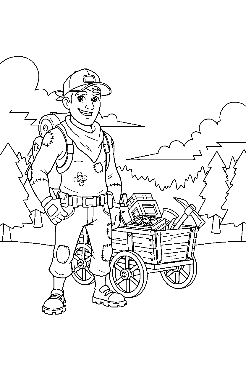 fortnite storm survivor smiling near a supply wagon line art