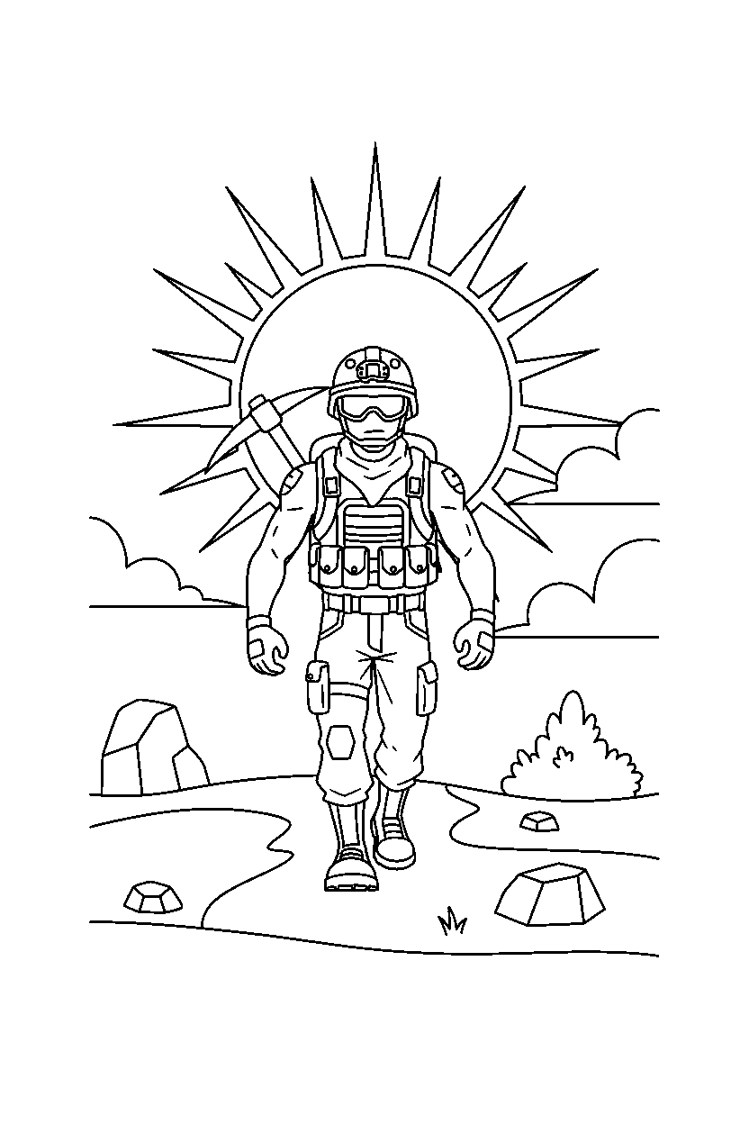 fortnite survival fighter walking under a bright sky line art